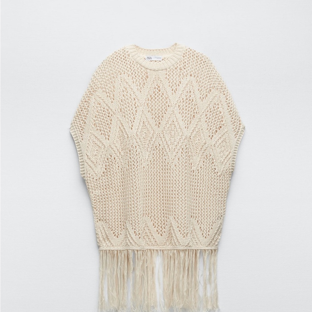 Zara fringed and open knit tunic